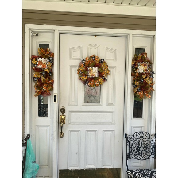 3 Piece Fall Wreath & Swag Set Home Sweet Home Pumpkin Sunflower Door Hanger - Picture 7 of 8